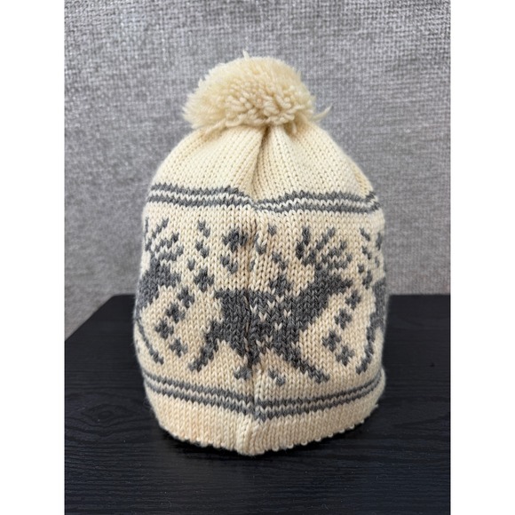 Vintage 70s-80s Dale of‎ Norway Wool Beanie Hat Reindeer Nordic Knit Cream Grey main image 5